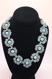 Enamel And Rhinestone Flower Necklace Costume Unmarked