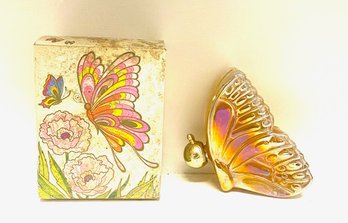 Vintage Butterfly Marigold Carnival Glass Avon Perfume Bottle