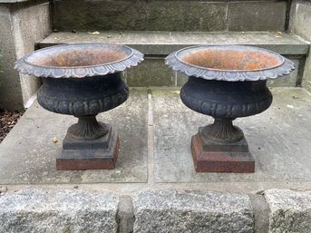 Antique Cast Iron Urn Planters- A Pair