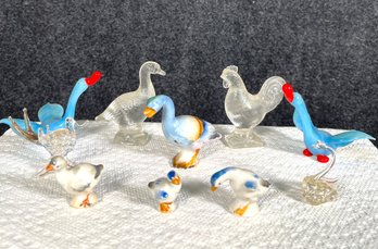 Glass And Ceramic Miniature Ducks, Geese And Chickens