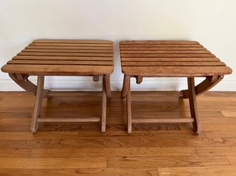 Pair Of Outdoor Teak Folding Side Tables