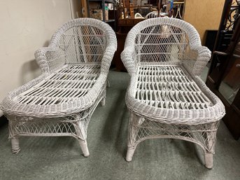 Pair Wicker Chaise Lounges