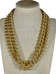 Vintage 1980s Double Strand Textured Gold Tone Curb Link Chain Necklace