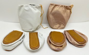 2 Pairs Sue London Leather Travel Slippers In Pouches, Size 7.5