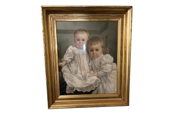 Victorian Age Baby Portrait With A Wide Gilded Frame
