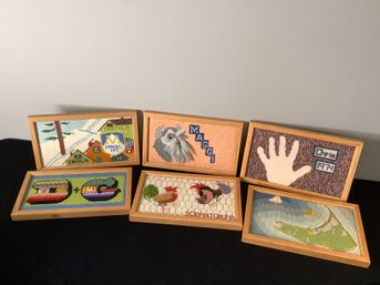 Vintage Hand Made Framed Needle Point Lot Of 6