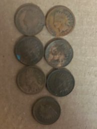 Lot Of 7 Indian Head Pennies Various Dates