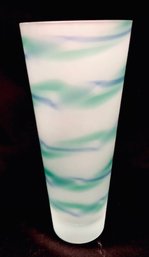 Frosted Blue & Green Waved Pattern Bouquet Vase