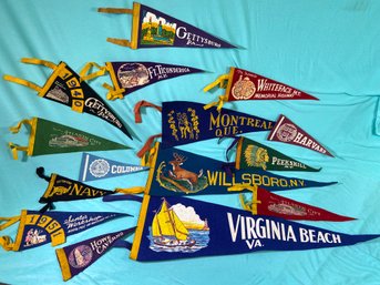 15 Vintage, College, City, Town Souvenir Felt Pennants 9in To 26in