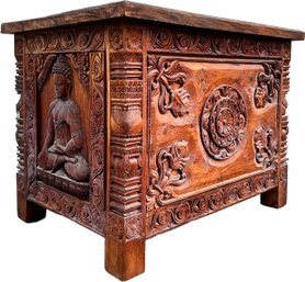 An Antique Tibetan Carved Wood Camphor Box - Late Qing Dynasty