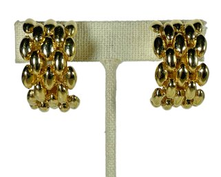 Pair Designer Gold Tone Clip Earrings