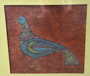 1953 Vintage Abstract Bird Painting Signed Mac Master, MCM