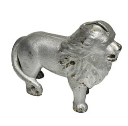 Antique 5' Silver Painted Cast Iron Lion Bank