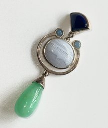 Gorgeous WK Multi Stone Sterling Pendant Jade, Lapis & More