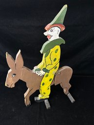 Wood Clown Riding A Donkey