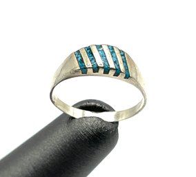 Vintage Mexican Sterling Silver Turquoise Color Inlay Ring, Size 6