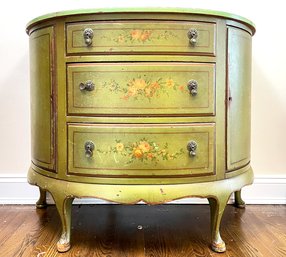 A Vintage Demi Lune Commode With Faux Painted Finish