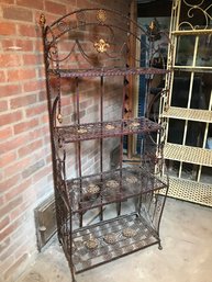 Beautiful French Style Etagere / Bakers Rack - Wrought Iron - FOLDS FLAT - Nice Worn Patina Finish - Very Nice