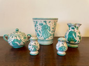 Italian Glazed White & Green Decorated Pottery