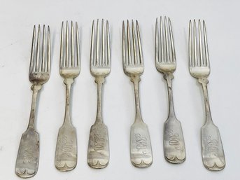 Six Antique Vanderslice & Co Coin Silver Forks