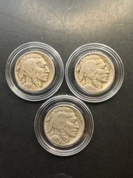 3 Buffalo Nickels 1929, 1929-D, 1929-S