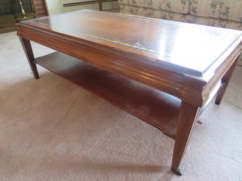 Leather Top Coffee Table With Shelf