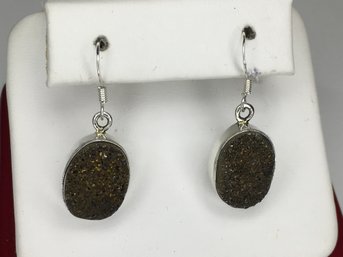 Fantastic Brand New / 925 / Sterling Silver Earrings With Natural Cut Druzy Quartz - Very Unusual Pair