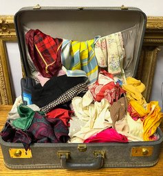 Vintage Hardsided Suitcase Filled W/ Vintage Linens