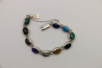 Sterling Silver Vintage Mexican Multi Stone Bracelet