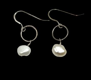 Vintage Sterling Silver Mother Of Pearl Dangle Earrings