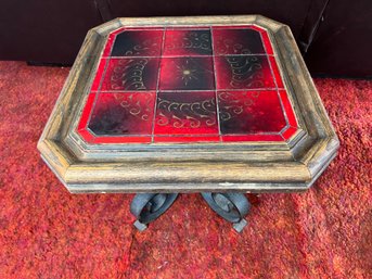 Mid Century Red & Black Tile Top Table