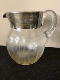 Wide Band Sterling Silver Trimmed Pitcher 7.5 '