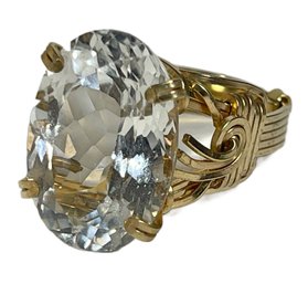 Large Rock Crystal Stone Gold Tone Wire Ladies Ring About Size 7