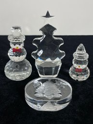 4 Piece Christmas Themed Glass Figurine Collection