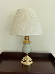 Table Lamp With Glass Globe And Silk Lampshade - Gold Tone