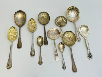 Collection Of Antique Silver Serving Spoons