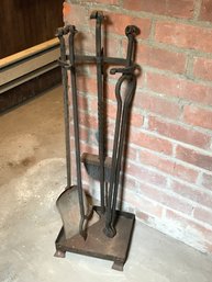 Wonderful Vintage Oversized HAND MADE Wrought Iron Fire Place Tools - Simple And Elegant - Not Factory Made