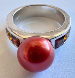 New 925 Sterling Silver Ring With Fresh Water Pearl, Garnets & Citrine By Honora, Size 8
