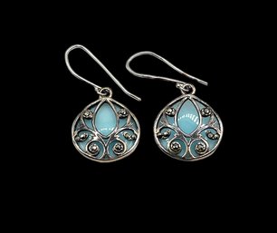 Vintage Sterling Silver Aqua Blue Dangle Earrings