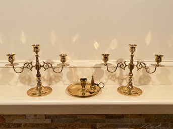 Baldwin Brass Candelabras And Candle Holder