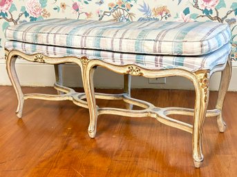 A Vintage Carved And Painted Wood Bench By White Fine Furniture