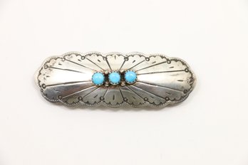 Vintage Sterling Silver Turquoise Barrette Signed Lena Platero