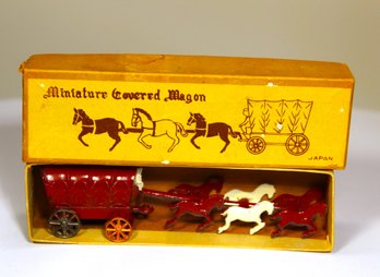 Vintage Lead Painted Coach Wagon W Horses In Original Box