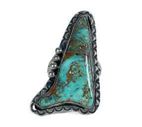 Large Antique Native American Indian Turquoise Sterling Silver Ring