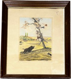 A Rare Portrait Sized Mid Century Pencil Signed Boris O'Klein Hand Colored Hunting Print