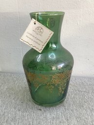 Gold Painted Green Glass Vase Made In Italy