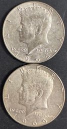 2 Forty Percent Silver Kennedy Half Dollars 1965, 1966