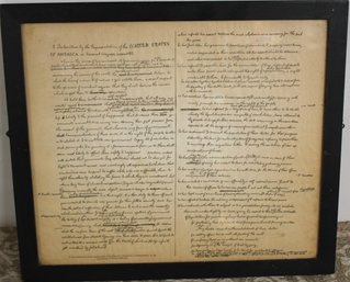 A Rare Reproduction Of The Orgina  Draft Of The American Declaration Of Independence In The Hand Writing Of Th