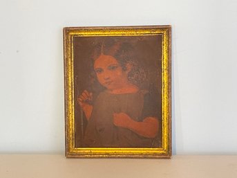 Antique Gold Gilt Frame With Painting On Sheet Metal