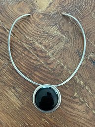 Vintage Sterling Silver Neck Cuff With Large Onyx Pendant